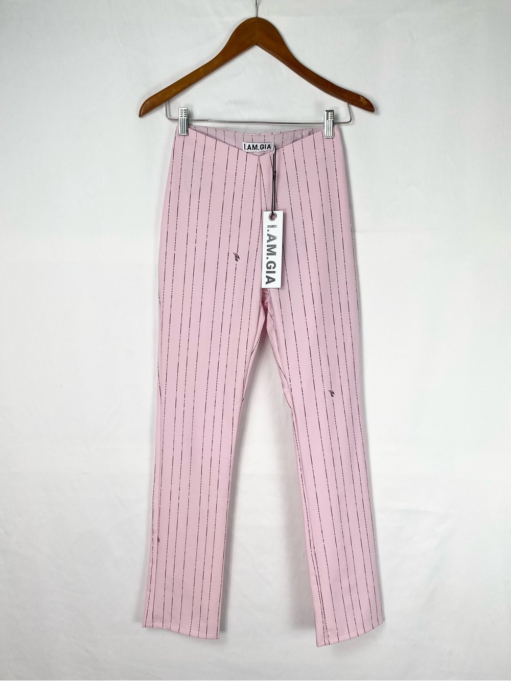 New I.AM.GIA Dominique Pinstripe Logo Pant Pink Size xs High Rise